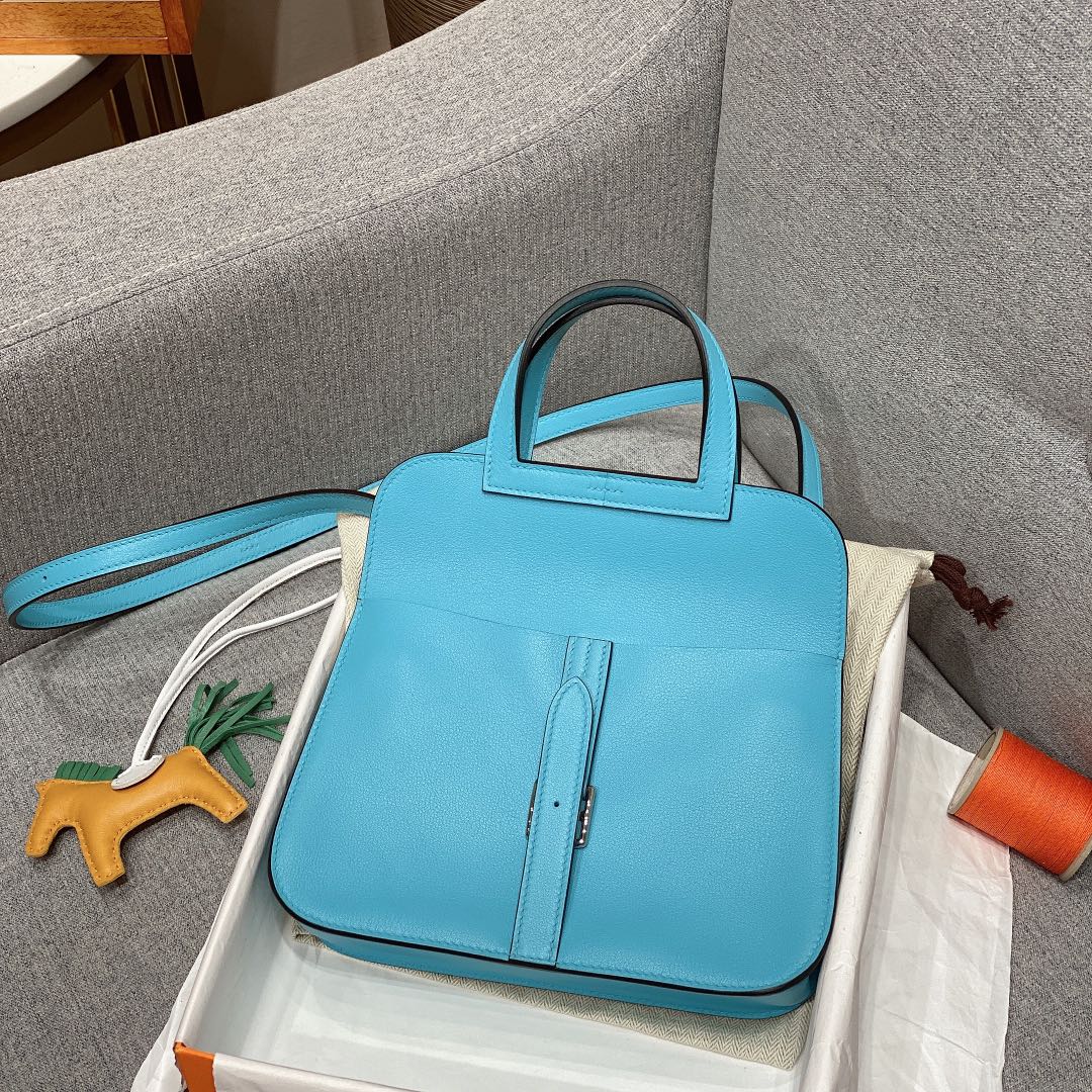 에르메스 미니 할잔백 블루드노드 은장 스위프트